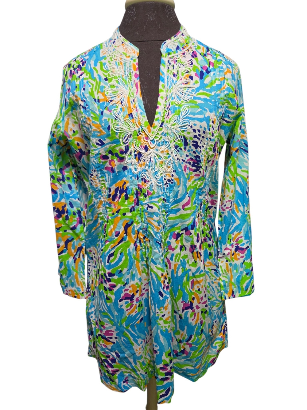 NWT LILLY PULITZER SARASOTA sea soiree beaded tunuc M resort white